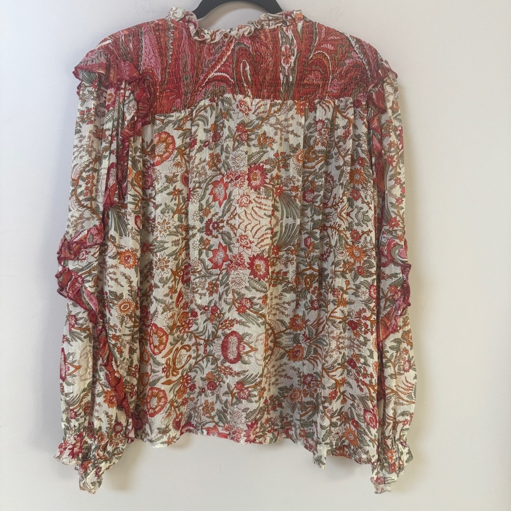 Miss June PARIS Helena boho peasant sheer floral tassel tie blouse OSFM - Picture 10 of 15